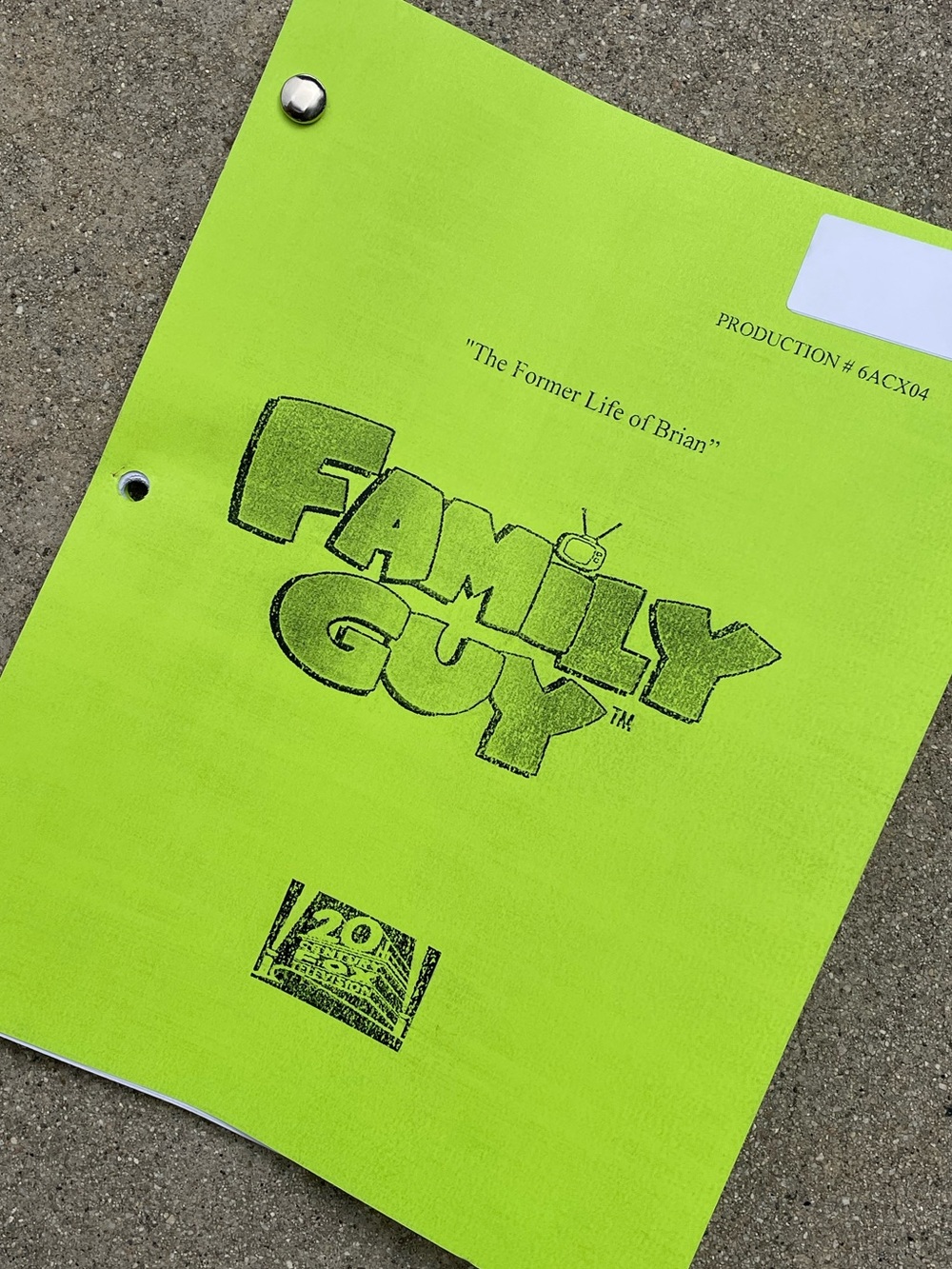 Family Guy 2007 Production Used Table Draft Script Former Life Of Brian DYLAN!